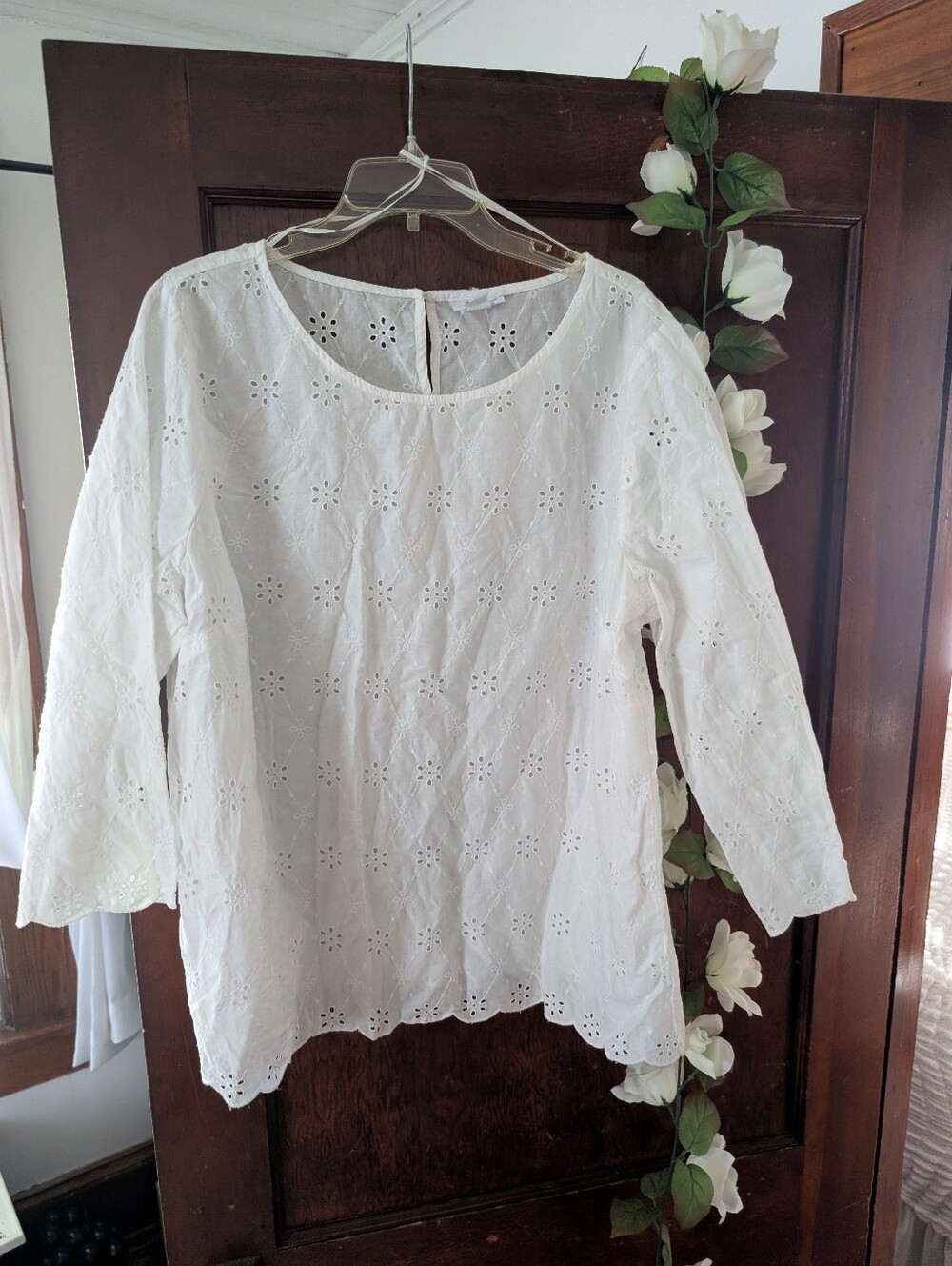 Liz Claiborne White Eyelet Tunic Top XXL